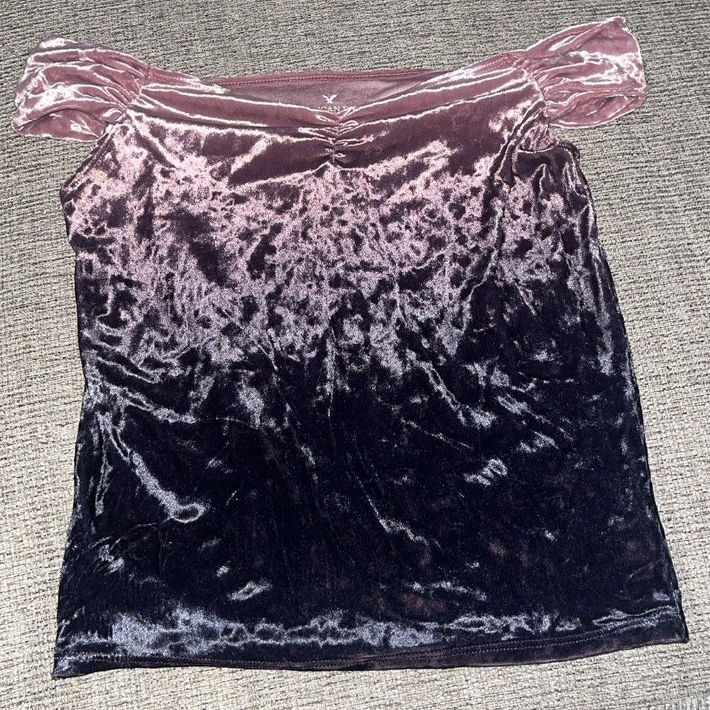 Crushed Velvet Ruched Off Shoulder Blouse Shirt Ombré American Eagle - Picture 5 of 5